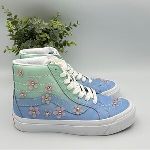 Vans Women’s Sandy Liang High Top Blue and Green Leather Boots Sneakers Size 5.5